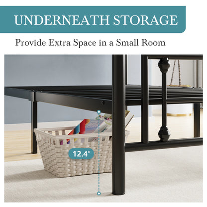 HOOMIC 14" Metal Platform Bed Frame – Vintage Victorian Wrought Iron Headboard & Footboard