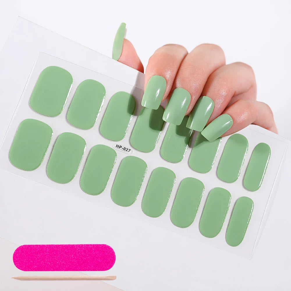 16‑Piece Semi‑Cured Gel Nail Wrap Set – French Pure Color UV Gel Polish Strips, Long‑Wear Nail Extension Decals