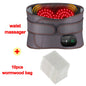 Gray waist massager with red LED lights and 10 white wormwood bags on a white background