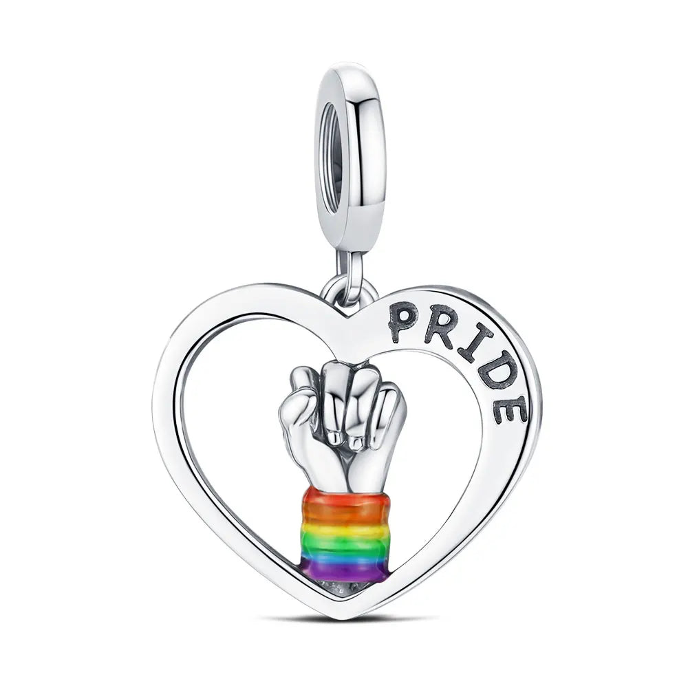2025 Hot 925 Sterling Silver Rainbow Pride Month Charm Pendant heart bead unlimited Fit Original Bracelet For Women Jewelry Gift