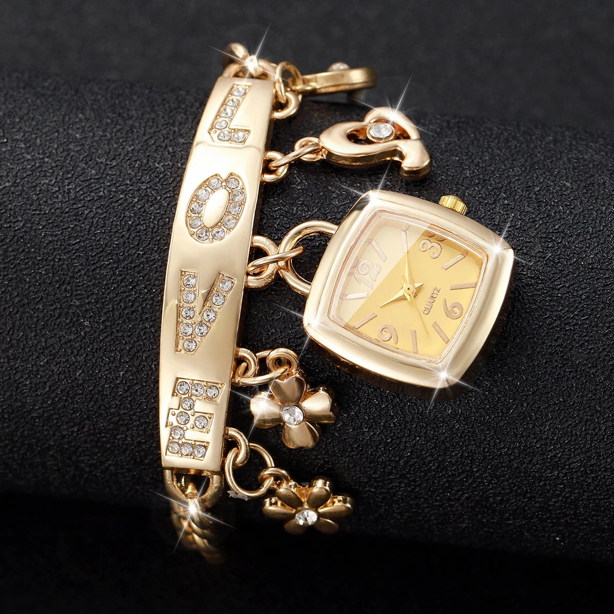 Women’s Luxury Bracelet Watch Set – Square Dial Quartz Wristwatch with Fashion Bracelet (No Box)