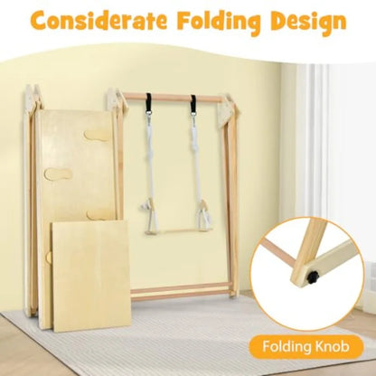 5‑in‑1 Indoor Wooden Jungle Gym – Foldable Climber Playset with Swing, Slide, Ramp & Ladder