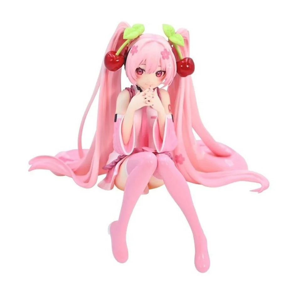 Anime Hatsune Miku Anime figure Pink dress Sitting posture PVC model action toys Cherry pink cherry blossom decorationgifts
