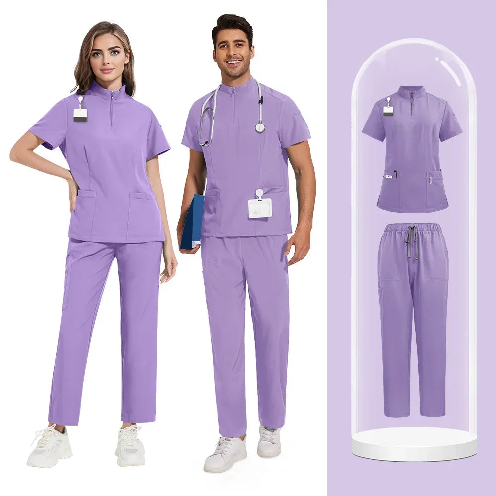 New Unisex Hospital Scrubs Sets Men Medical Uniforms Doctors Nurses Accessories Dental Clinic Salon Workwear Surgical Clothes