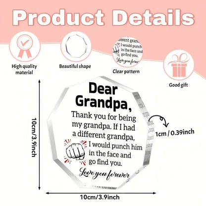 Acrylic Grandpa Appreciation Plaque - Unique Octagon Shape, Sentimental Grandfather Gift for Birthday, Thanksgiving, Christmas,