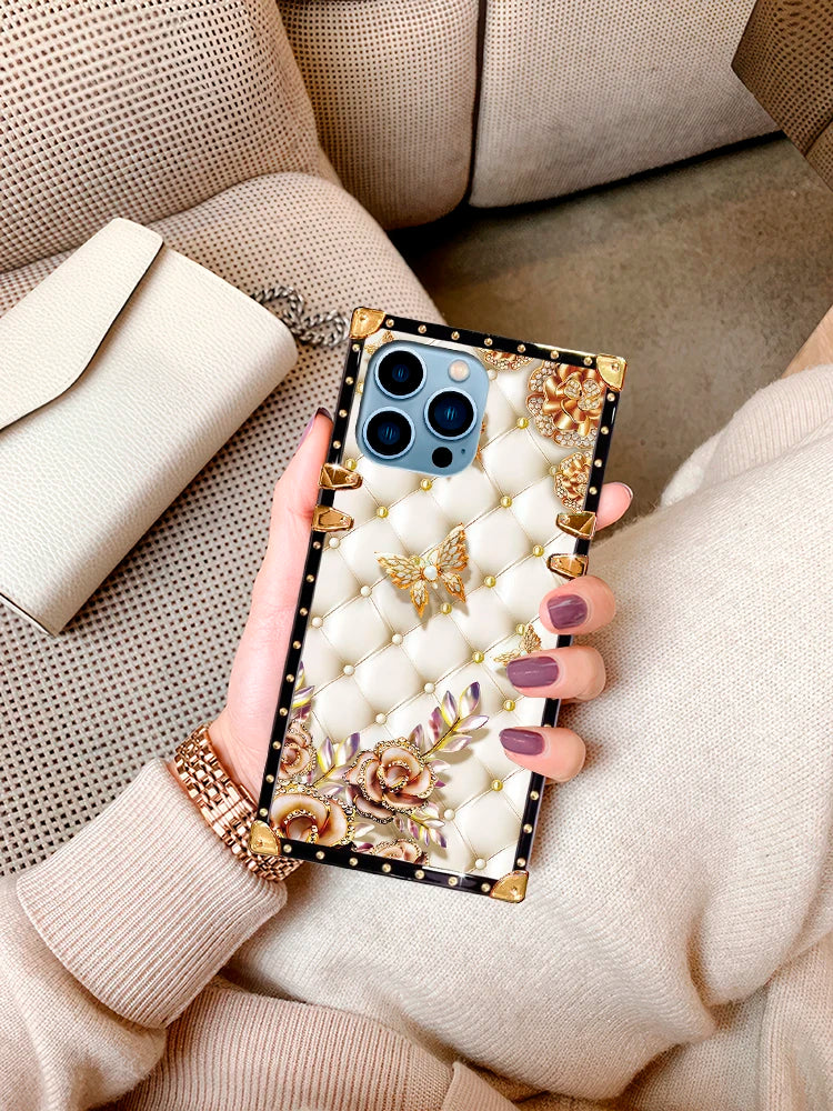 1 butterfly sheepskin textured phone case, suitable for iPhone 15 ProMax/14Plus/Samsung Galaxy S24 Ultra/S23 FE/A55/A15 models