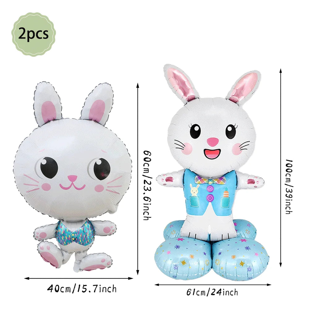 Happy Easter Party Decorations – Bunny & Egg Paper Plates with Cute White Rabbit and Carrot Foil Balloons, Kids Party Supplies & Favors