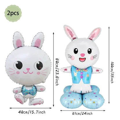 Happy Easter Party Decorations – Bunny & Egg Paper Plates with Cute White Rabbit and Carrot Foil Balloons, Kids Party Supplies & Favors