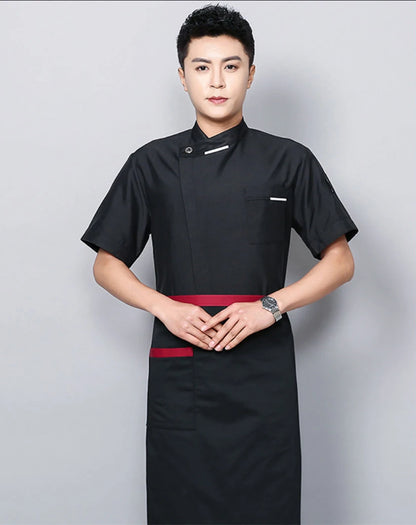 White Chef Jacket short Sleeve Head Chef Uniform Restaurant Hotel Kitchen Cooking Clothes Catering Foodservice Chef Shirt Apron