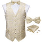 Suit Vest With Bow Tie Pocket Square Cufflinks Tuxedo Waistcoat for Men