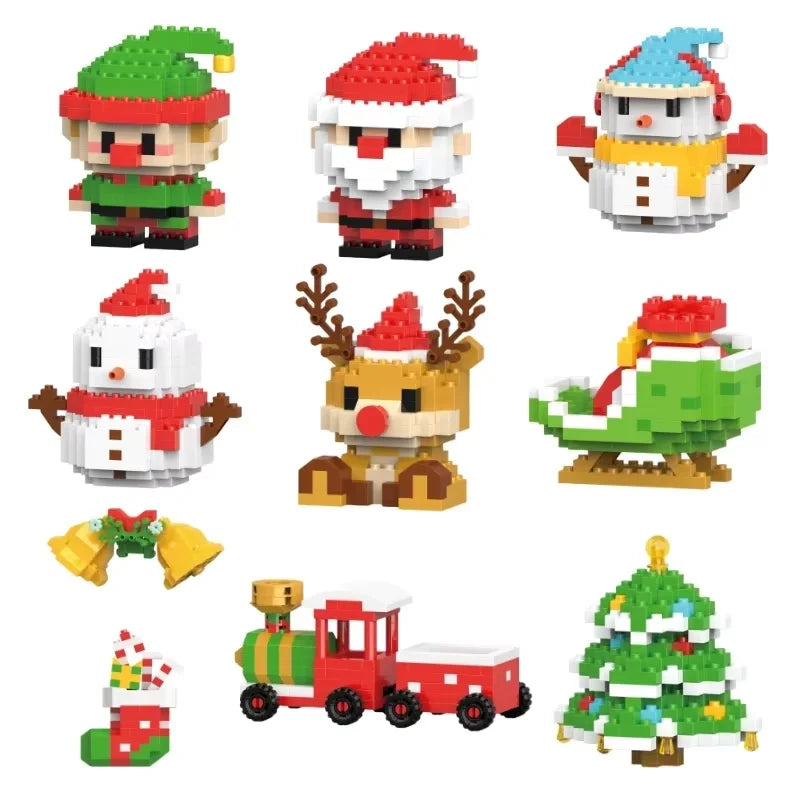 Christmas Micro Building Block Series Santa Claus Reindeer Puzzle Assembling Bricks Table Decoration