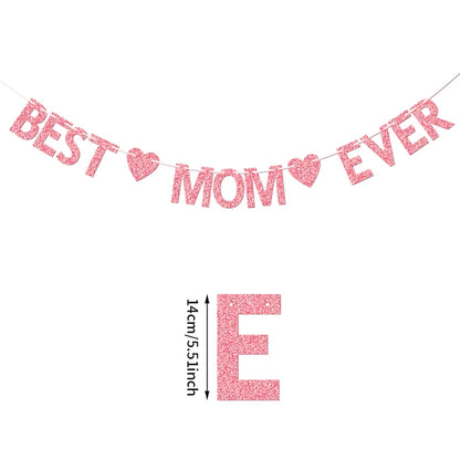 Glitter “Best Mom Ever” Banner – Heart Garland for Mother’s Day & Birthday Parties