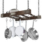 JACKCUBE DESIGN Hanging Pot Rack Pan Ceiling Wall Mounted Hanger Multi Purpose Rustic Wood and Metal Cookware Kitchen Storage Or
