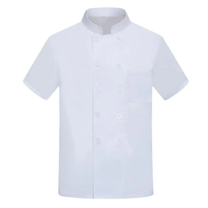 Kitchen Chef Uniform Bakery Food Service Cook Mesh Back Stand Collar Short Sleeve Shirt Breathable Double Breasted Chef Clothes