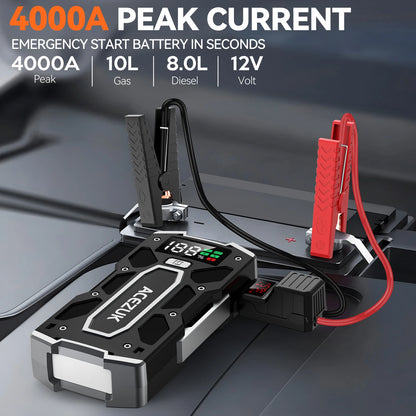 4000A Car Jump Starter Power Bank: 12V 21800mAh, Emergency Car Battery Charger Booster for 10L and 8.0L Engines