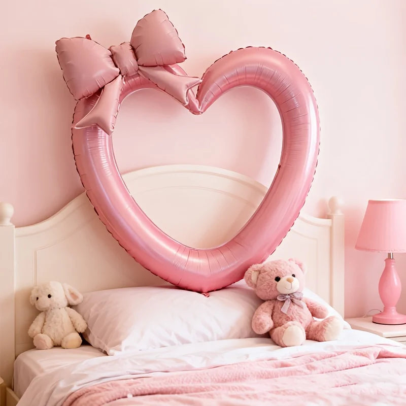 Pink Hollow Heart & Bow Foil Balloons for Birthday, Valentine’s Day & Shower Décor