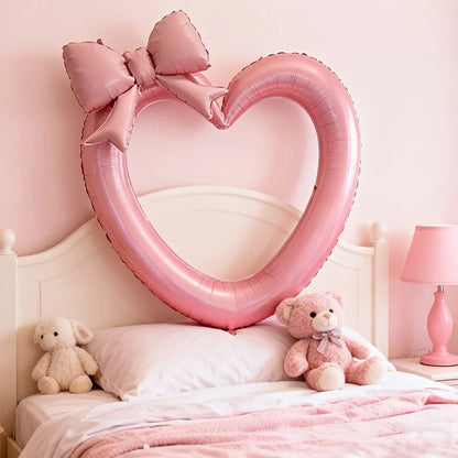 Pink Hollow Heart & Bow Foil Balloons for Birthday, Valentine’s Day & Shower Décor