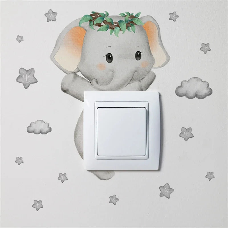Luminous Giraffe Bear Elephant Star Switch Sticker Kid Baby Bedroom Decoration Self-adhesive Home Decor Wallpaper Wall Decals