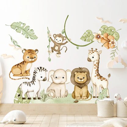 Kids’ Wall Stickers – Cartoon African Grassland Animal Decals for Nursery, Bedroom & Living Room