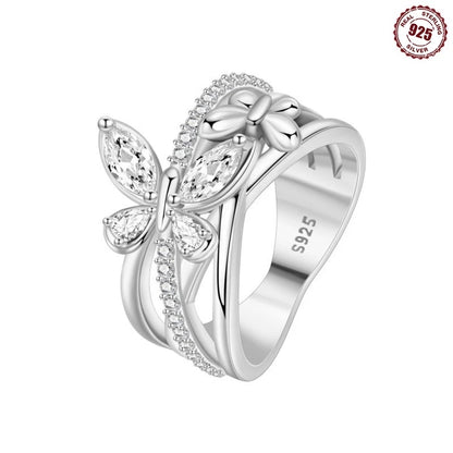 925 Sterling Silver Inlaid Full With Colorful Zirconium Butterfly Rings For Wedding Engagement Silver Rings Jewelry