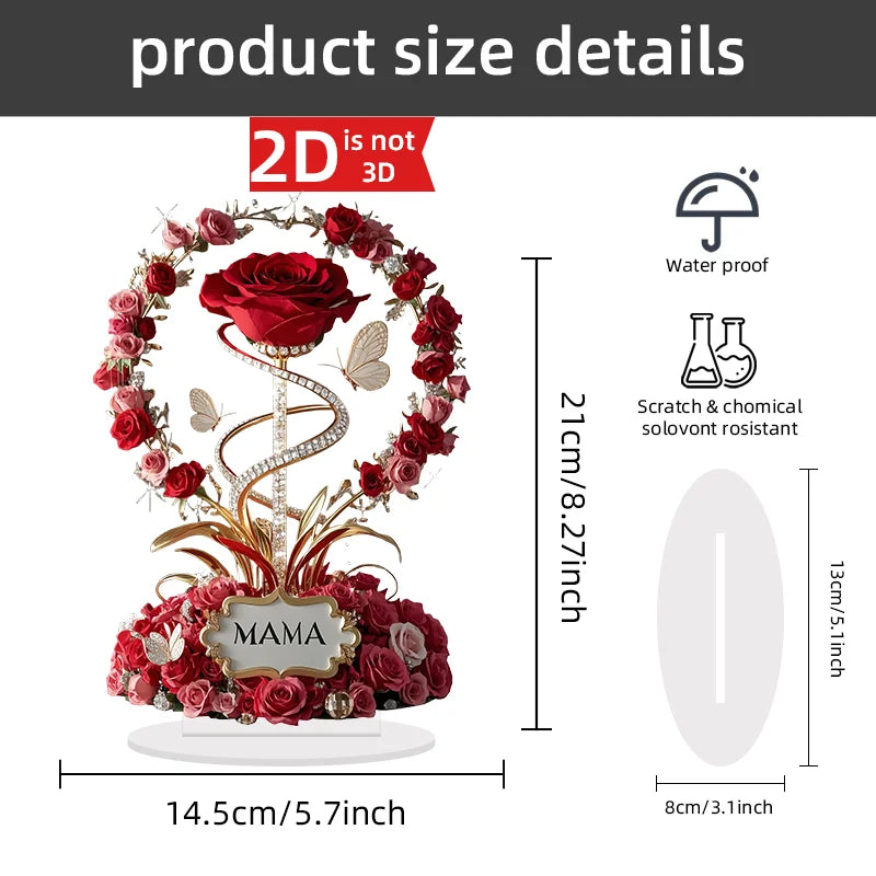 1pcs 8in Flat Acrylic Rose Can Stand MOM mom Birthday Gift Mother's Day Anniversary Decoration Table Filial Child To Mother Mom