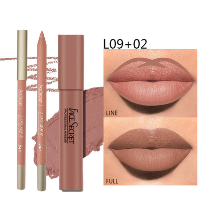 Matte Lipliner & Lipstick Set, Waterproof Long Lasting, Soft Matte, Color Rendering