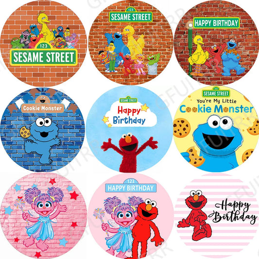 MINISO Sesame Street Round Backdrop Baby Shower Decoration Kids Birthday Party Circle Covers Vinyl Polyester Photo Background