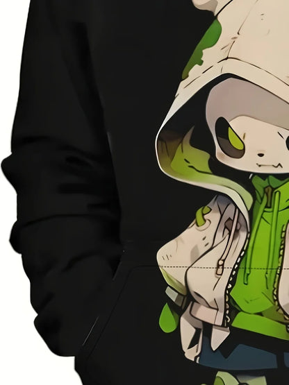 Men's fashion cartoon character print soft, comfortable, breathable hooded sportswear