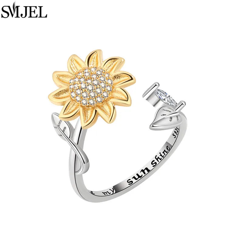 Korean Fashion Daisy Spinner Fidget Ring Multiple Style Sunflower Rose Snowflake Rotate Freely Anti Stress Anxiety Rings Wedding
