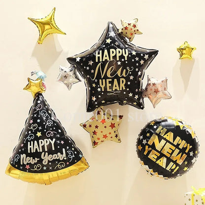 2026 New Year Foil Ballons Happy New Year Letter Banner Garland Party Decorations New Year Wine Bottle Star Round Photo Props