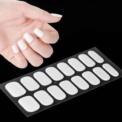 16‑Piece Semi‑Cured Gel Nail Wrap Set – French Pure Color UV Gel Polish Strips, Long‑Wear Nail Extension Decals