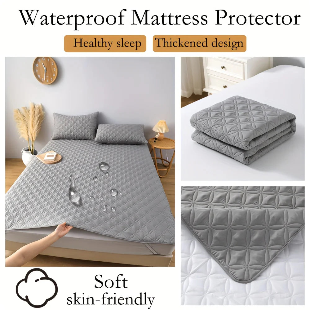 Waterproof Mattress Protector Cover with Elastic Band Soft Breathable Mattress Pad for Bed Grey/White/Green/Blue