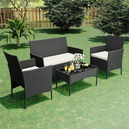 4‑Piece Rattan Patio Furniture Set – All‑Weather Outdoor Sofa & Chair Combo