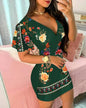 Summer Elegant Floral Print Bodycon Mini Dress Women 2024 Fashion Sexy Deep V-neck Package Hip Dresess Office Lady Party Dress