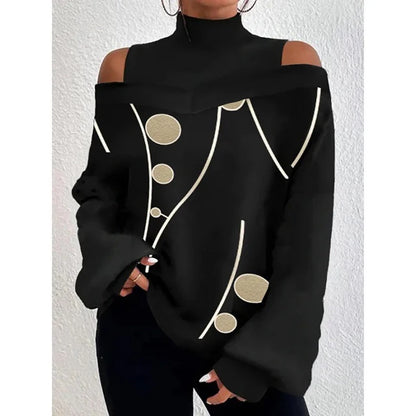 Women's Blouse Shirt New clothing with shoulder drop design, women's lantern sleeve printed top