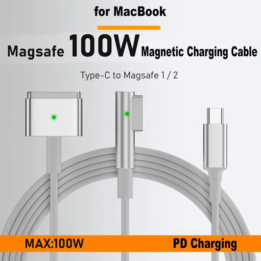 Magenetic PD Charging Cable Indicator Light 1.8M USB Type-C to Magsaf 1 2 Zinc Alloy 100W Charging Cord for Macbook Air Pro