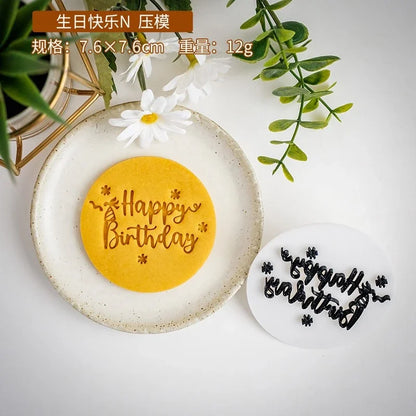 Happy Birthday Theme Cookie Cutter Mold Biscuit Embosser Cake Decoration Tools Stamp Baking Pastry Bakeware Kitchen Accessories