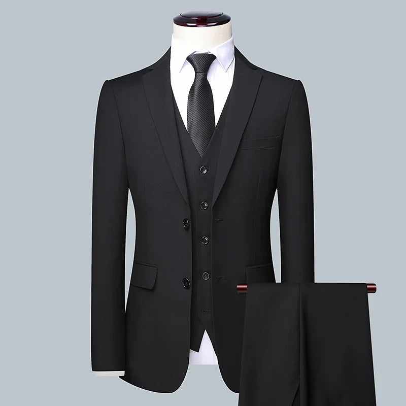 Men's (suit + Vest + Trousers) Solid Color Business Suit 3/2 Business Suit
