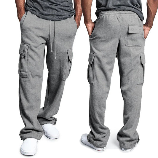 Mens Sweatpants Straight Fit Joggers Streetwear Loose Drawstring Multi-pocket