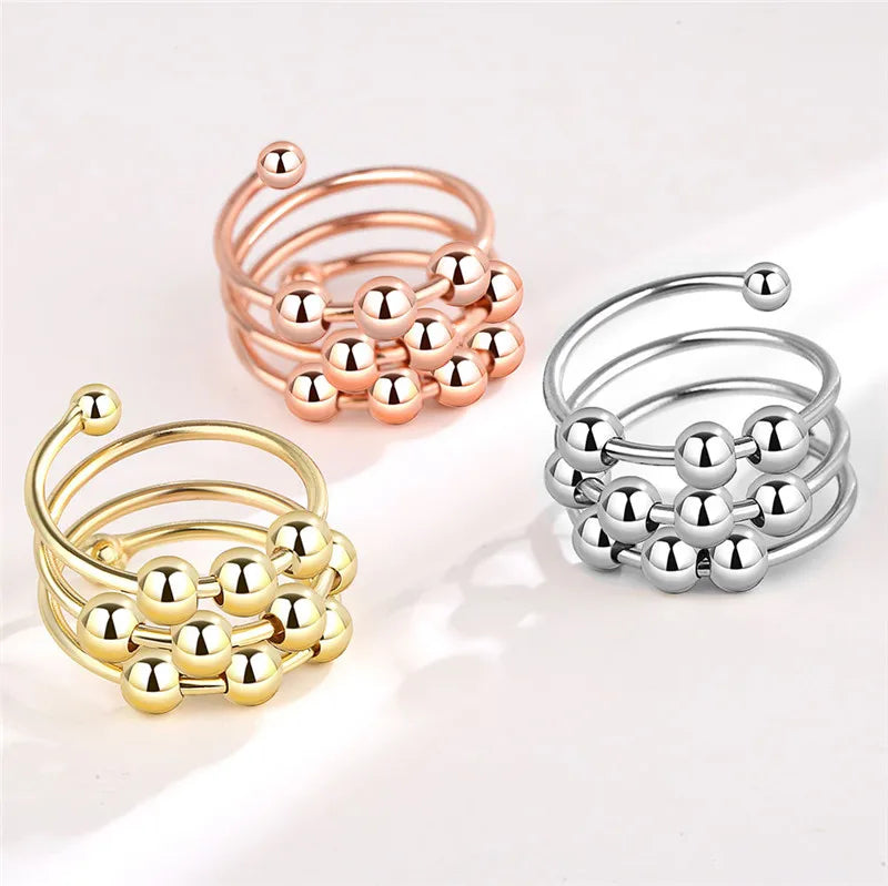 Fashion Beads Anxiety Fidget Spinner Rings Korea Crystal Butterfly Flower Star Moon Ring Anti Stress Jewelry Gift