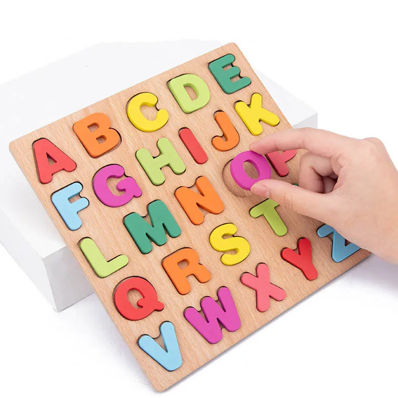 Baby Wooden Puzzles Montessori Toys 1 2 Years Toddler Toys Hand Grab Board Alphabet Number Cognition Learning Educational Toys