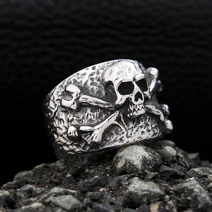Punk Vintage Stainless Steel Crossbones Pirate Skull Ring For Men Boys Biker Hip Hop High Quality Fashion Jewelry Gift Wholesale
