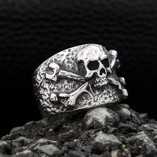 Punk Vintage Stainless Steel Crossbones Pirate Skull Ring For Men Boys Biker Hip Hop High Quality Fashion Jewelry Gift Wholesale