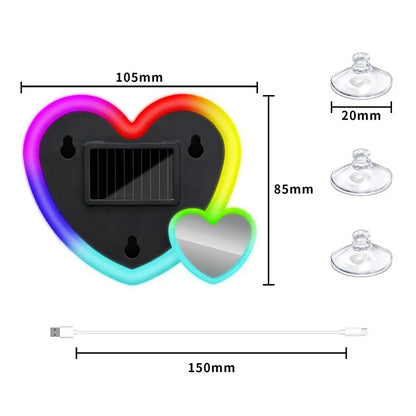 Solar Heart‑Shaped Car Neon Light – Wireless LED Ambient Lamp with Suction Cup & USB Recharge