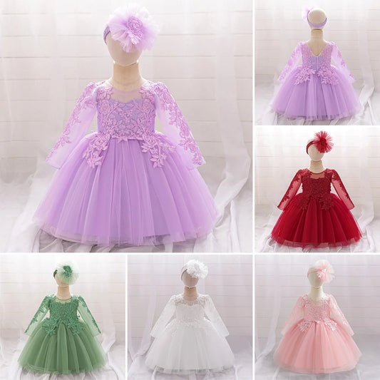 White Baptism Girls Long Sleeve Party Baby Girl Dresses Toddler Flower Embroidery 1st Birthday Gown Summer Evening Kids Clothes