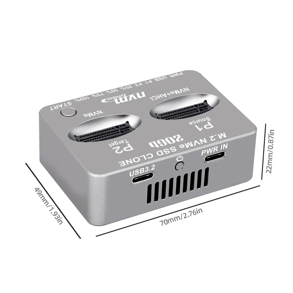 Dual-Bay M.2 NVME SSD Clone USB3.2 Type C NVME Docking Station M.2 M.3 NVME PCI-E External Hard Disk Box for M2 SSD M Key SSD