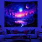 Galaxy Space Landscape UV Reactive Tapestry Trippy Planet Mountain River Neon Art Wall Tapestries for Bedroom Dorm Party Decor