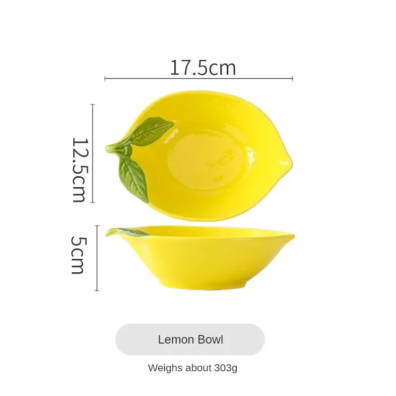 Creative Cartoon Lemon Shaped Ceramic Dinner Plate Soup Bowl Family Fruit Snack Dishes Kitchen Utensils Accessories Tableware
