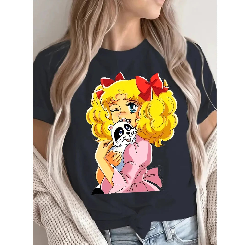 Candy Cartoon Print Streetwear T-shirt Harajuku Clothes Fashion Girls T Shirt Short Sleeve Summer Tee Casual Female O-Neck Top