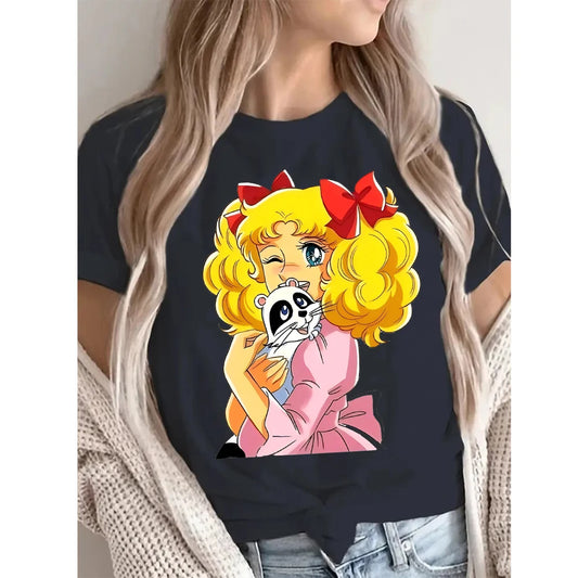 Candy Cartoon Print Streetwear T-shirt Harajuku Clothes Fashion Girls T Shirt Short Sleeve Summer Tee Casual Female O-Neck Top